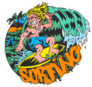 Comic Book Style Surfing Sticker