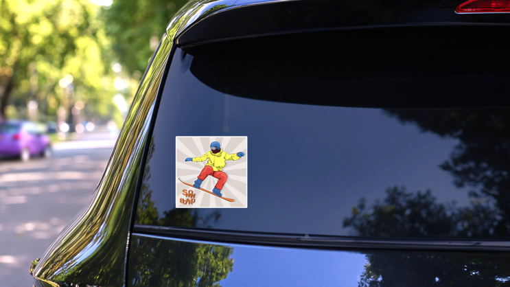 Comic Style Illustration Of Snowboard Sticker on a Rear Car Window (New) example