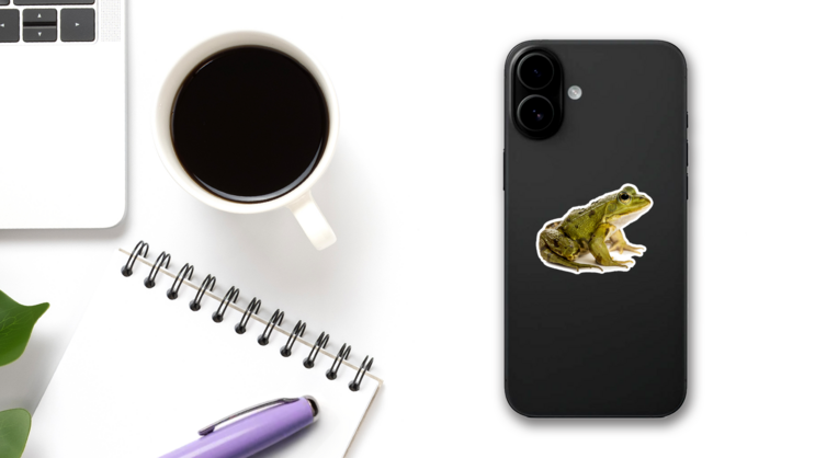 Common Water Frog In Front Of A White Sticker on a Phone (New) example