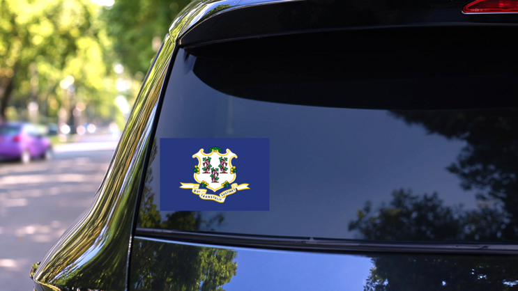 Connecticut Ct State Flag Sticker on a Rear Car Window (New) example