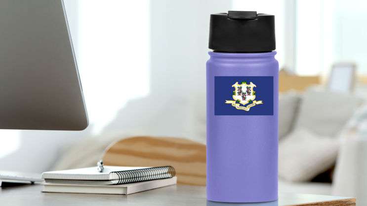 Connecticut Ct State Flag Sticker on a Water Bottle (New) example