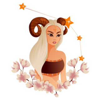 Constellation Aries Girl With Flowers Horoscope Sticker