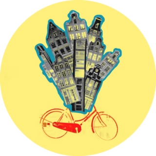 Contemporary Art Collage Amsterdam Buildings On Bike Sticker