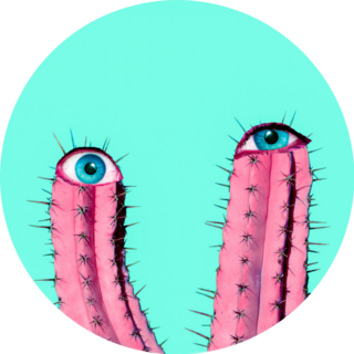Contemporary Art Collage Cactus With Human Eyes Sticker