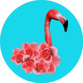 Contemporary Art Collage Flamingo Rose On Blue Sticker