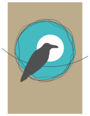 Contemporary Art Poster In Pastel Colors With Crow And Sun Sticker