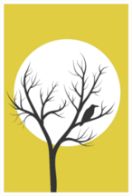 Contemporary Art Poster In Pastel Colors With Crow And Tree Sticker