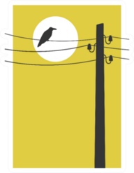 Contemporary Art Poster With Crow On Wire Yellow Sticker