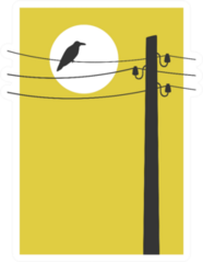 Contemporary Art Poster With Crow On Wire Yellow Sticker