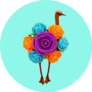 Contemporary Collage Art Ostrich Rose Sticker