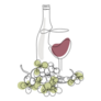 Continuous Line Drawing Bottle Of Wine Grapes Sticker
