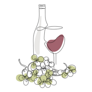 Continuous Line Drawing Bottle Of Wine Grapes Sticker