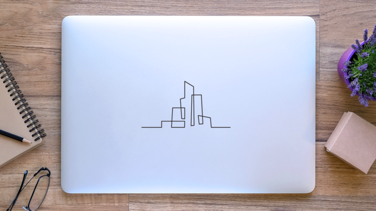 Continuous Line Drawing Building Cityscape Line Art Sticker on a Laptop (New) example