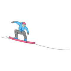 Continuous Line Drawing Color Snowboarder Sticker