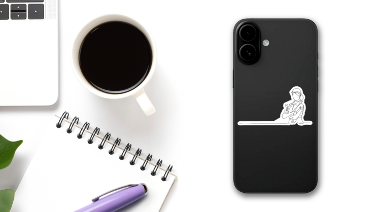 Continuous Line Drawing Female Mechanic Sticker on a Phone (New) example