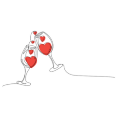 Continuous Line Drawing Glasses Of Heart Wine Sticker