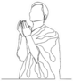 Continuous Line Drawing Of Man Praying In Hajj Ihram Uniform Sticker