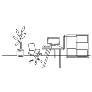 Continuous Line Drawing Of Office Room At Home Sticker