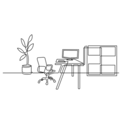 Continuous Line Drawing Of Office Room At Home Sticker