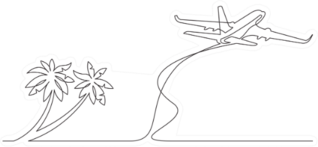 Continuous Line Drawing Of Palm Trees On Beach And Airplane Sticker