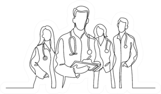 Continuous Line Drawing Of Team Of Doctors Sticker