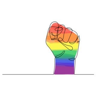 Continuous Line Drawing Rainbow Fist Raised Up Pride Sticker