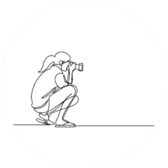 Continuous Line Drawing Woman Photographer Kneeling Sticker