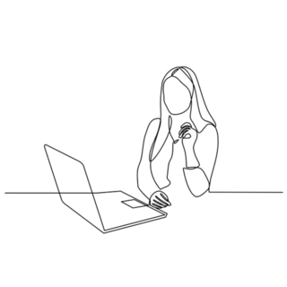 Continuous Line Drawing Woman Working From Home Sticker