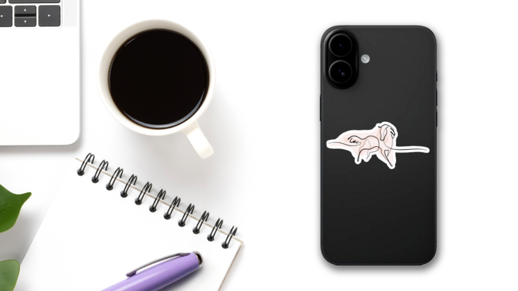 Continuous One Line Drawing Horse With Pink Sticker on a Phone (New) example