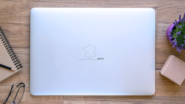Continuous One Line Drawing Of France Map Sticker on a Laptop (New) example