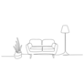 Continuous One Line Drawing Of Sofa With Lamp Lampshade And Home Plant