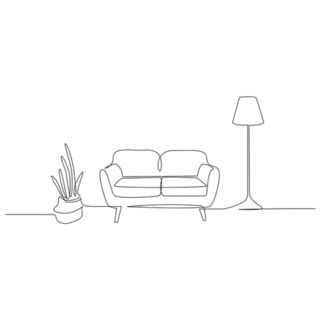 Continuous One Line Drawing Of Sofa With Lamp Lampshade And Home Plant