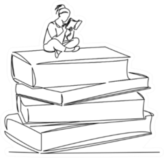 Continuous Single Drawn Line Girl Sits On Books And Reads Sticker