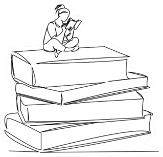 Continuous Single Drawn Line Girl Sits On Books And Reads Sticker