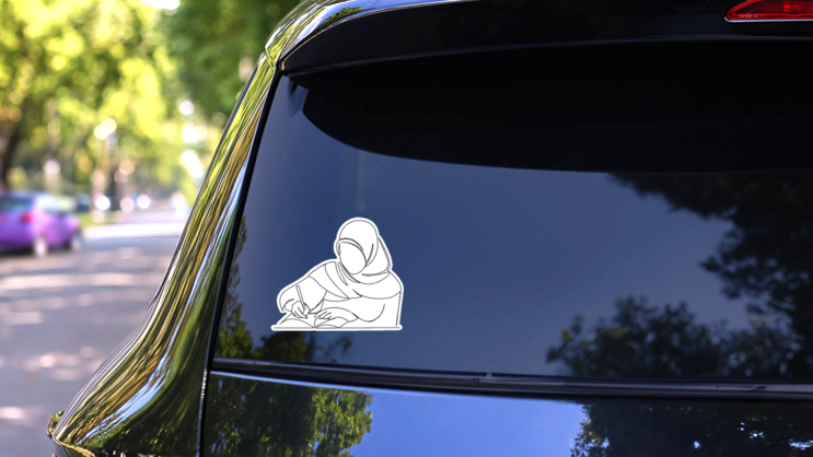 Continuous Single Line Muslim Woman Writing Sticker on a Rear Car Window (New) example