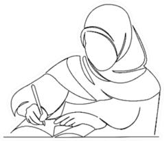Continuous Single Line Muslim Woman Writing Sticker