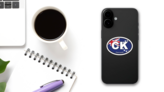 Cook Islands CK Flag Oval Sticker on a Phone (New) example