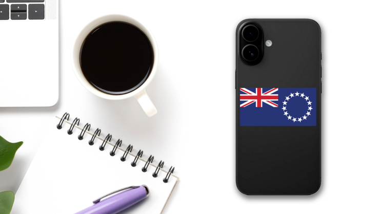 Cook Islands Flag Sticker on a Phone (New) example