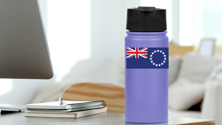 Cook Islands Flag Sticker on a Water Bottle (New) example
