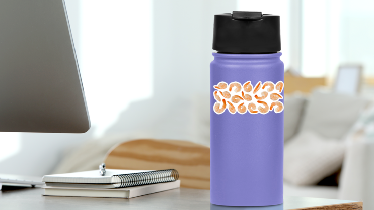 Cooked Refined Shrimps Sticker on a Water Bottle (New) example