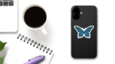 Cool and Cute Blue Butterfly Sticker on a Phone (New) example