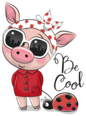 Cool Cartoon Cute Pig Ladybug Sticker