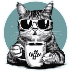 Cool Cat With Coffee Sticker