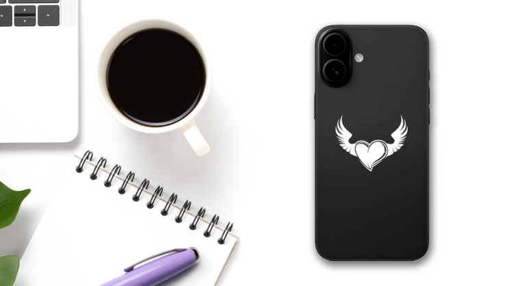 Cool Heart With Wings Sticker on a Phone (New) example