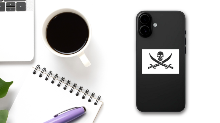 Cool Pirate Flag Sticker on a Phone (New) example