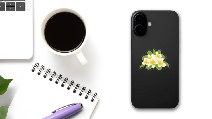 Cool Plumeria Flower Sticker on a Phone (New) example