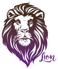Cool Purple and Black Lion Head Illustration Sticker