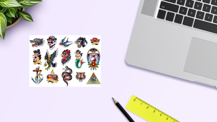 Cool Tattoo Sticker Sheet on a Desk (New) example