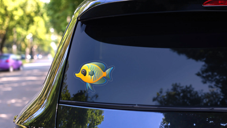 Cool Yellow Fish Sticker on a Rear Car Window (New) example