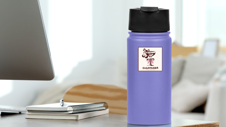 Coquette Champagne Sticker on a Water Bottle (New) example
